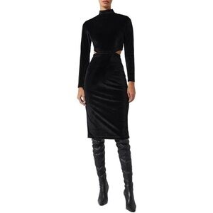French Connection Womens Sula Black Velvet Cut-Out Semi-Formal Midi Dress